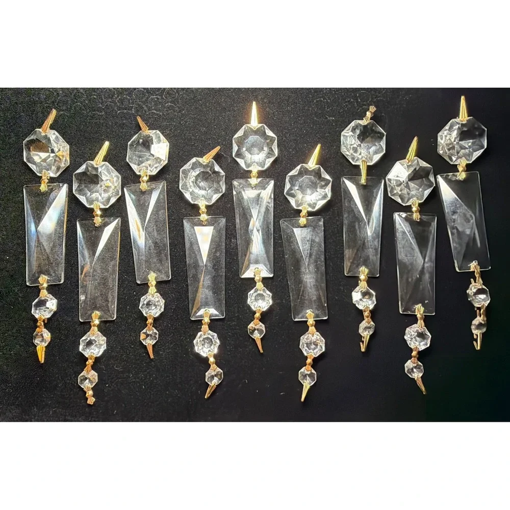 Set of 9 Vintage  Cut Crystal Chandelier Chain of Connected Prisms 6.25 inch